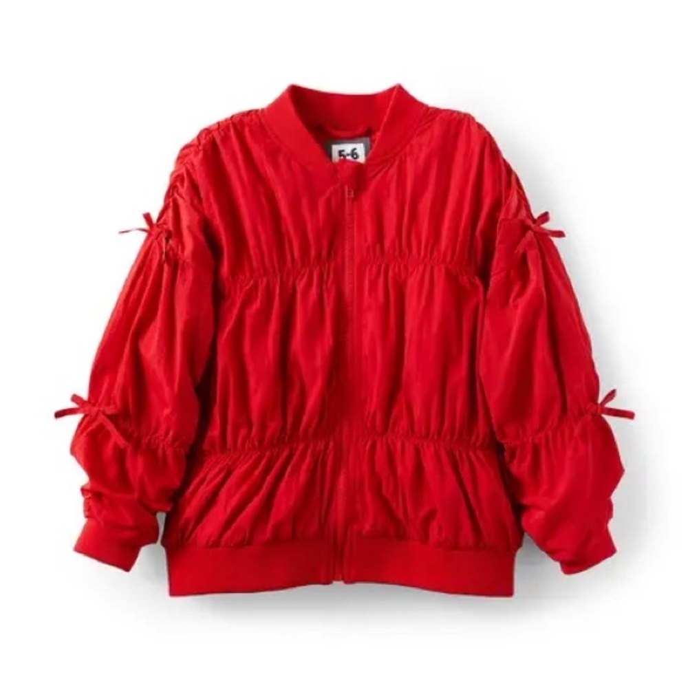 Cotton On Kids Red Bow Bomber Puffer Zip Up Jacket Size 1-2 Years